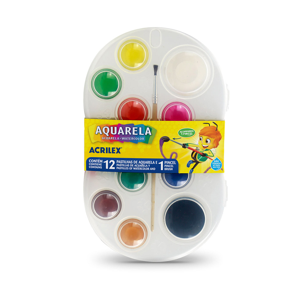 Estojo da Aquarela Acrilex com 12 pastilhas de cor e um pincel