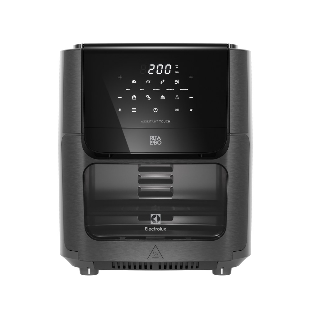 Air Fryer Oven Electrolux EAF85 de 12 litros na cor grafite, com painel digital de toque e porta de vidro
