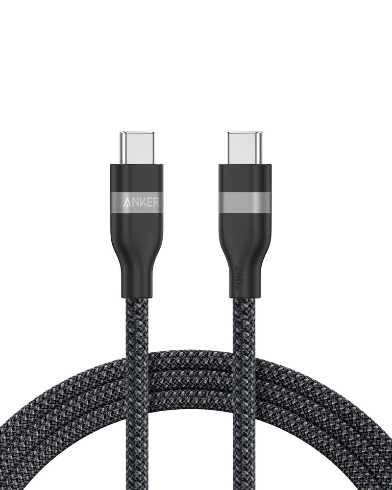 Cabo Anker Nano USB-C para USB-C preto de 1,8 m, enrolado, com capa trançada