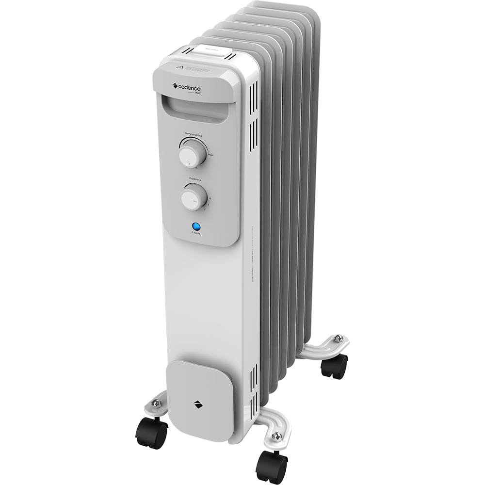 Aquecedor a óleo Cadence Max AQC260 branco com sete aletas, dois botões e rodízios