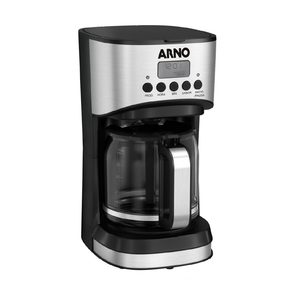 Cafeteira elétrica Arno New Element em inox com painel digital, botões e jarra de vidro