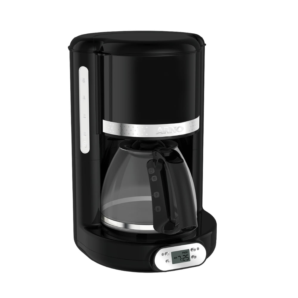 Cafeteira elétrica Arno Soleil preta com jarra de vidro e painel digital na base