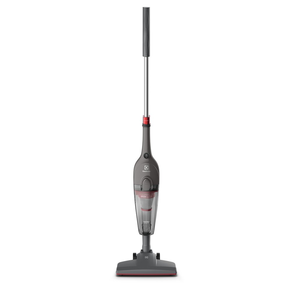 Aspirador vertical Electrolux STK15 cinza, com bocal para pisos, visto de frente