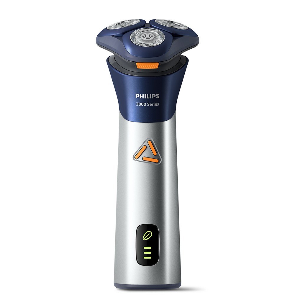 Barbeador elétrico Philips Série 3000 S3881/00 prateado com detalhes azuis e laranja