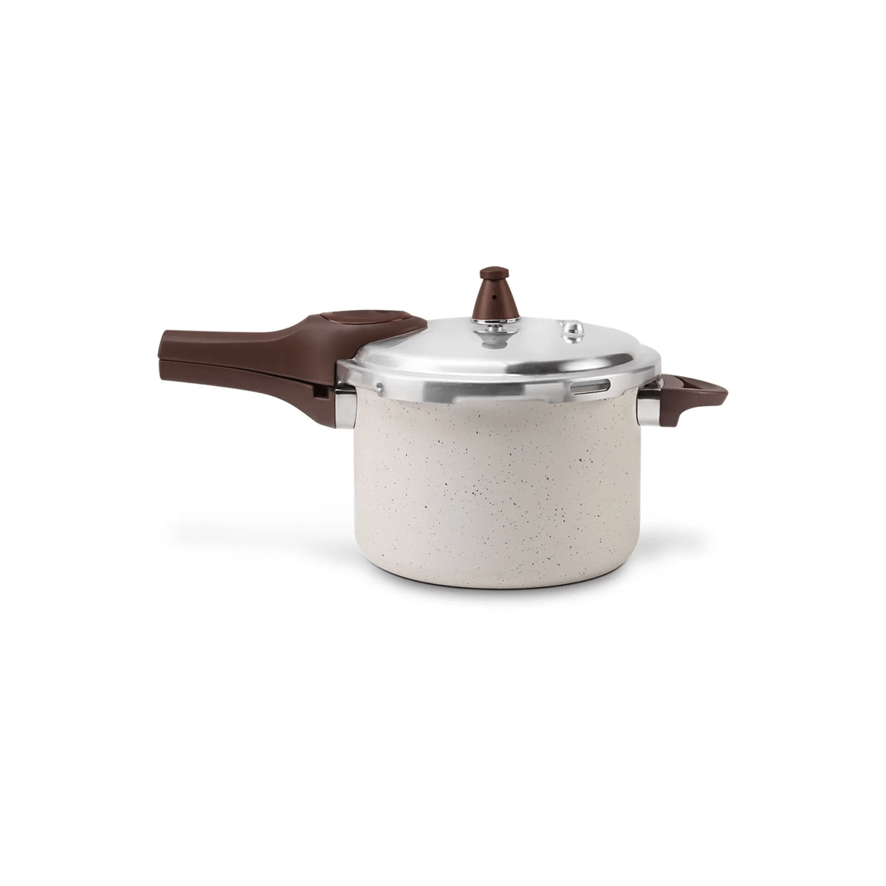 Panela de pressão Brinox Ceramic Life Pressure 4,2 L Vanilla com cabo marrom e tampa de alumínio