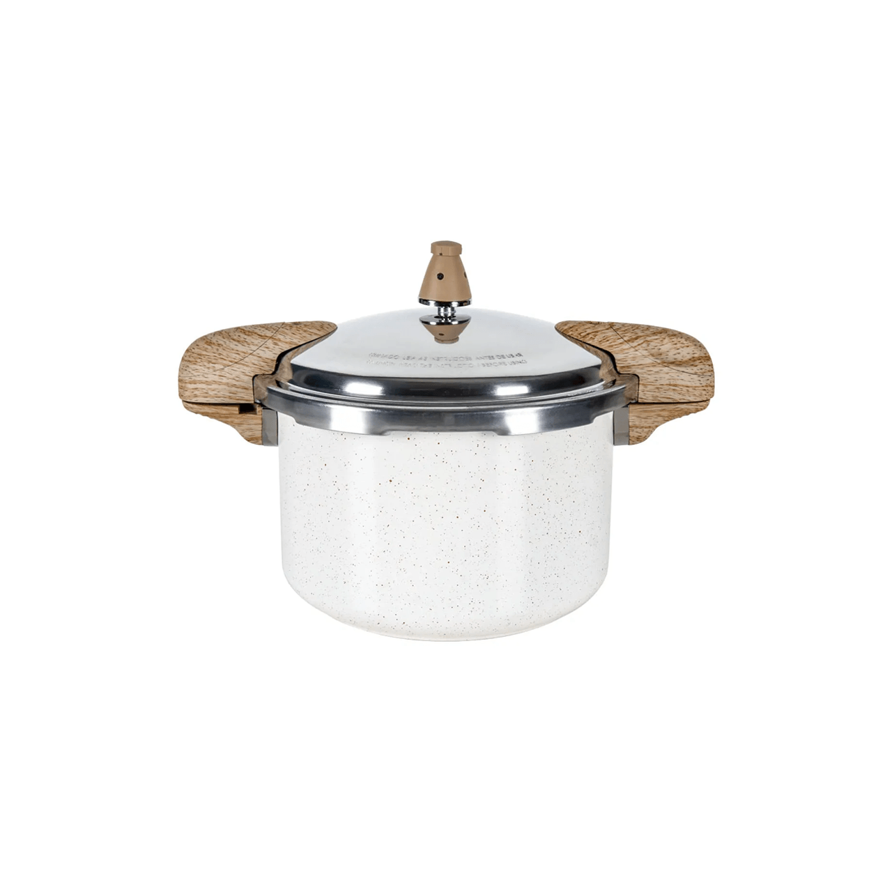 Panela de pressão Brinox Ceramic Life Pressure 5,4 L Vanilla com duas alças com efeito de madeira
