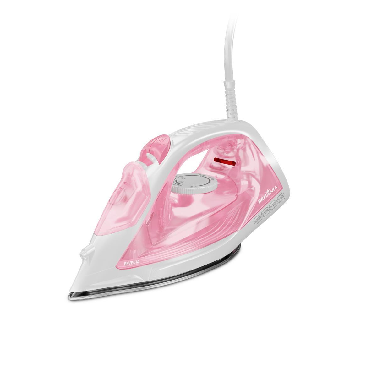 Ferro de passar a vapor Britânia BFVE01A rosa e branco com cabo branco