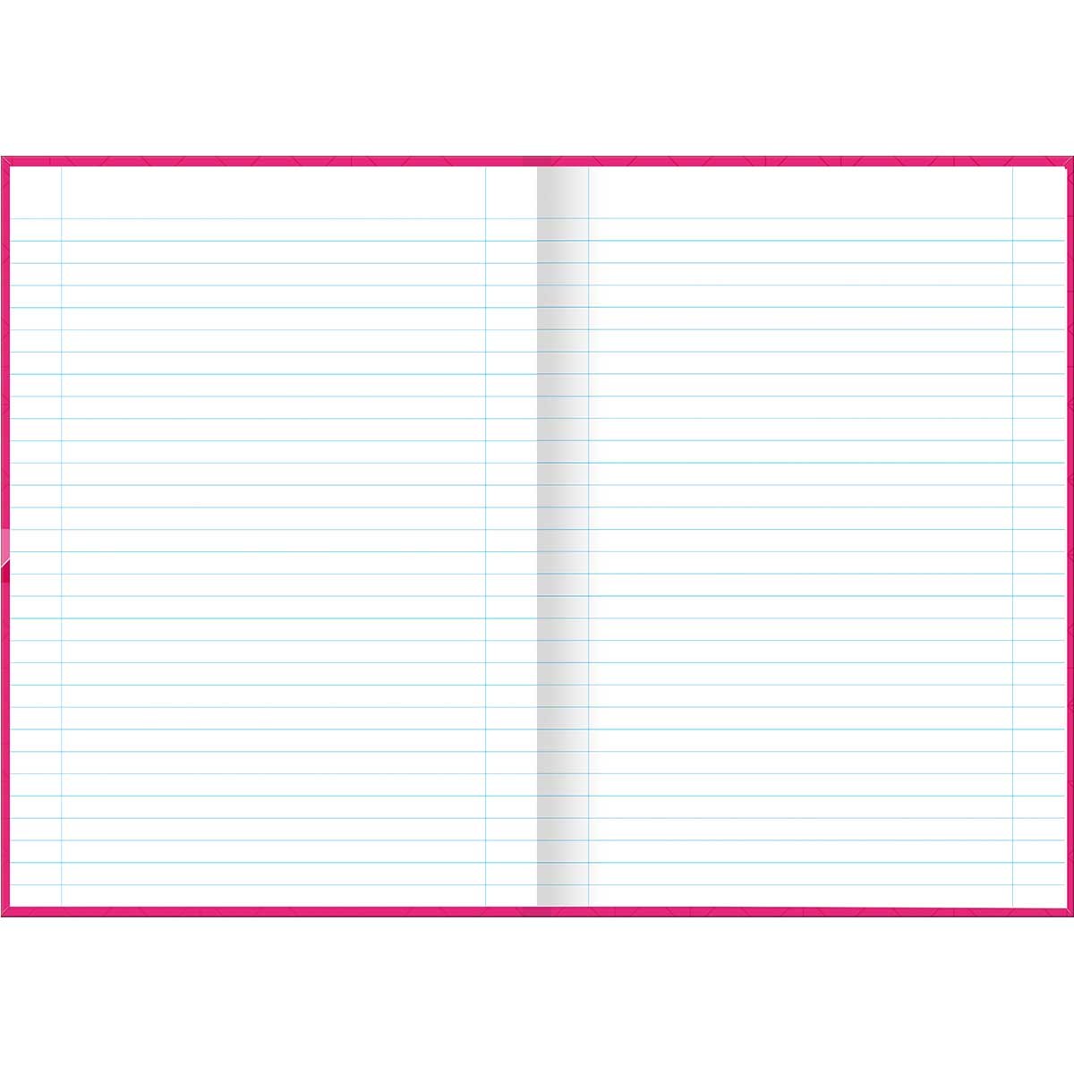 Caderno brochura Tilibra Lunix aberto mostrando as folhas pautadas com margem