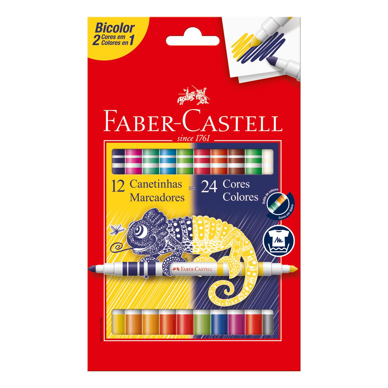Caixa da Canetinha Hidrográfica Bicolor com 12 canetas e 24 cores da Faber-Castell