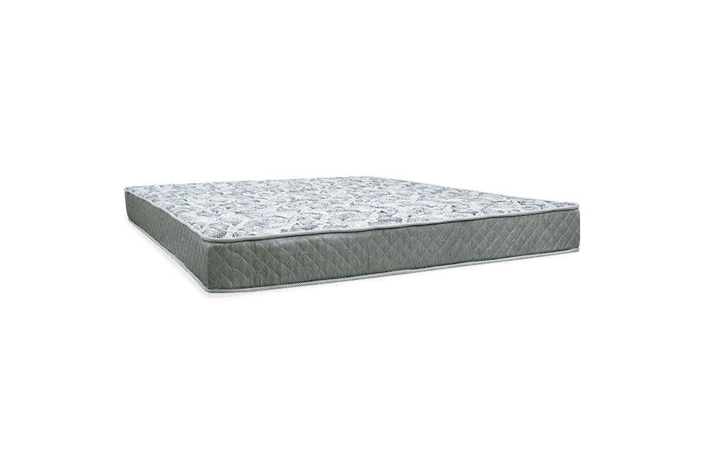 Colchão Castor Sleep Max D33 com tampo estampado em cinza e azul e faixa lateral acolchoada em cinza
