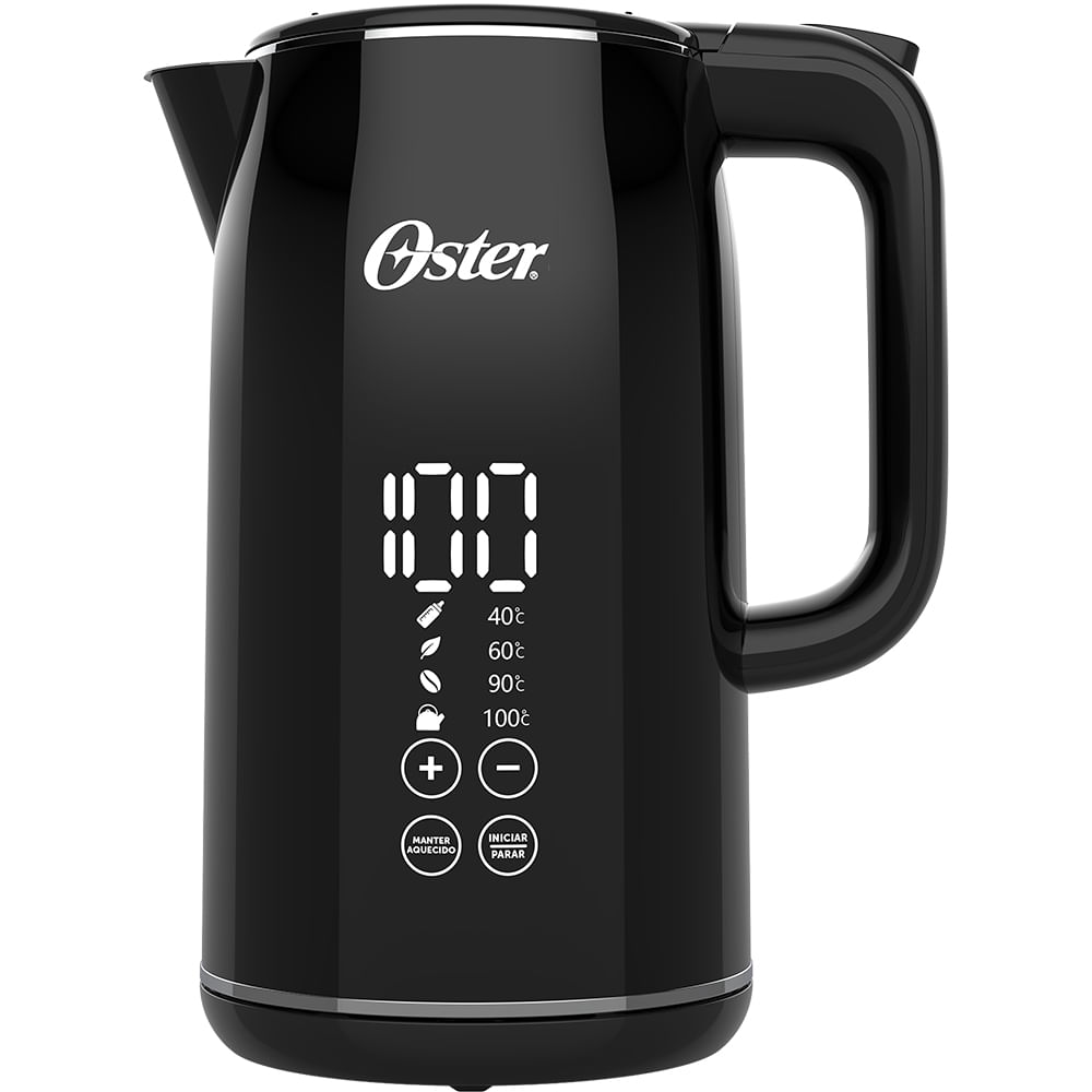 Chaleira digital Oster Black OCEL920 com painel touch iluminado e opções de 40, 60, 90 e 100 graus