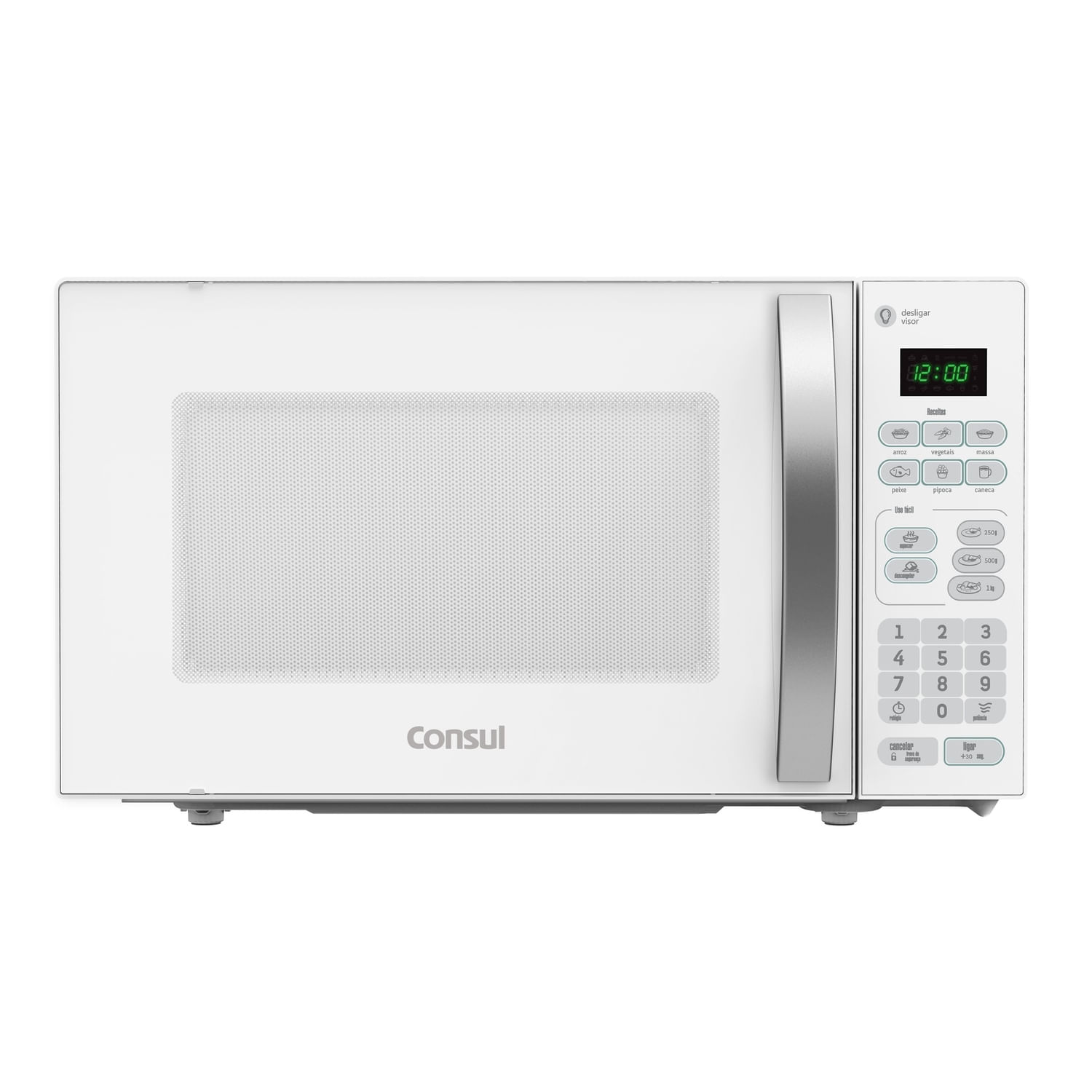 Micro-ondas Consul CMA20BB branco, visto de frente, com painel digital e teclado numérico