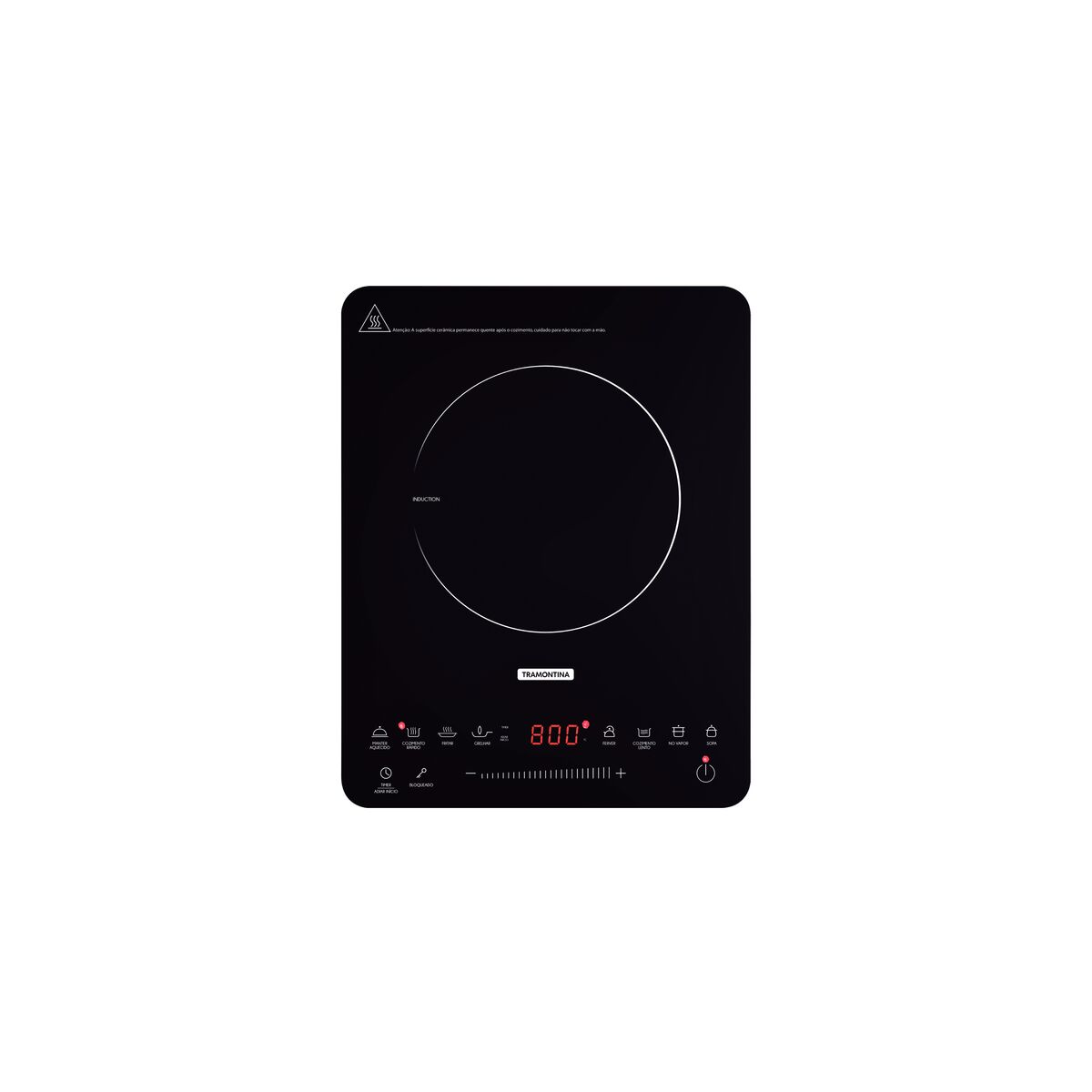 Cooktop de indução portátil Tramontina Slim Touch EI 30 visto de cima, com painel touch