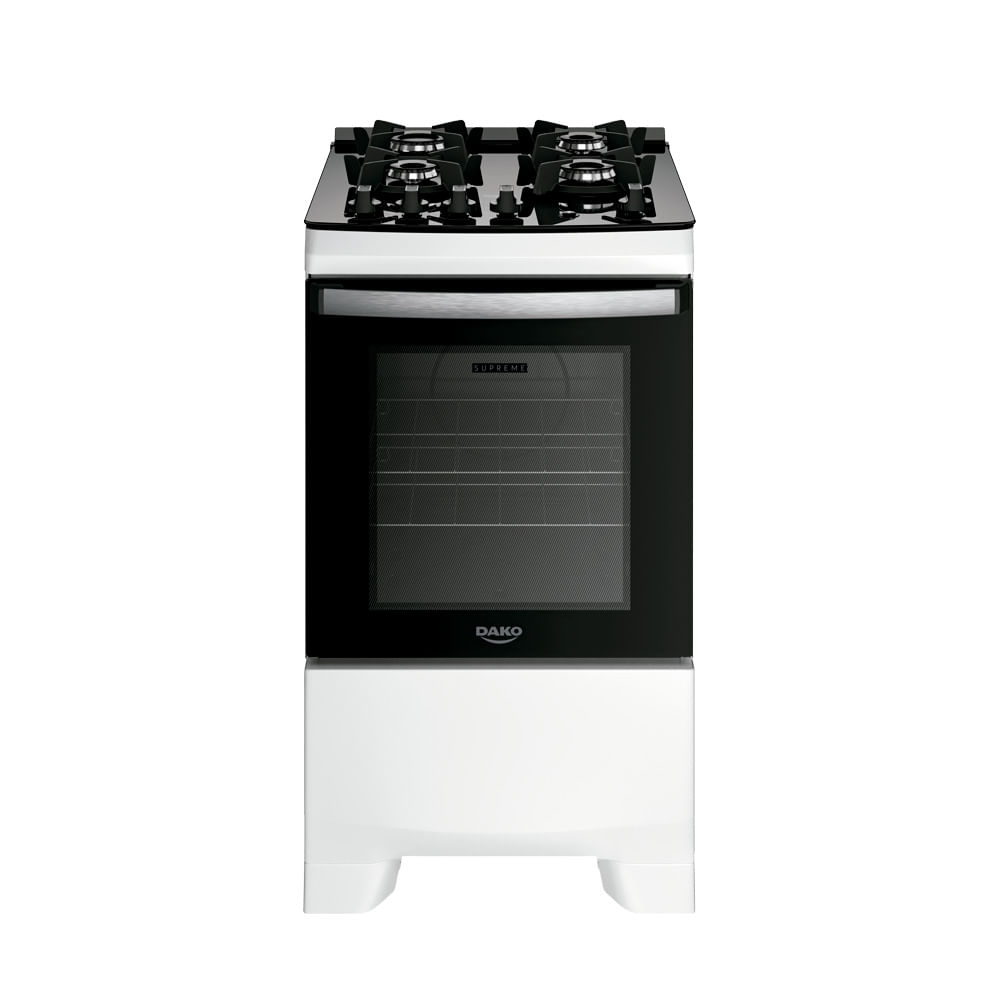 Fogão Dako Supreme Glass 4 bocas branco com mesa de vidro e grades individuais