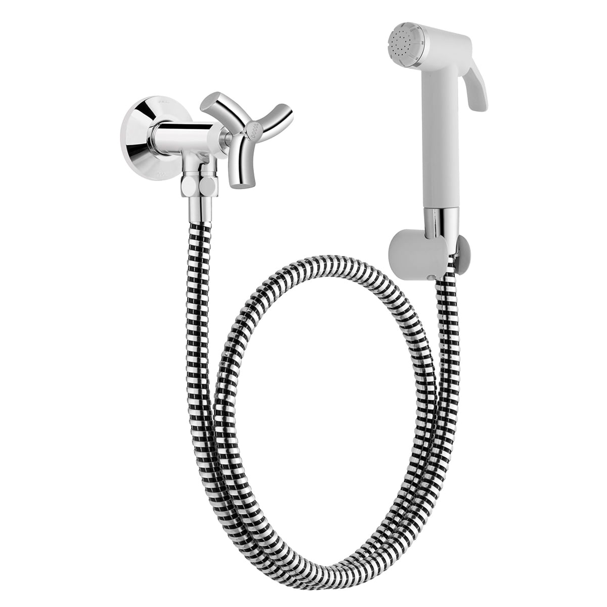 Ducha higiênica Docol Primor com registro de volante cruzeta, mangueira flexível e ducha manual branca com gatilho