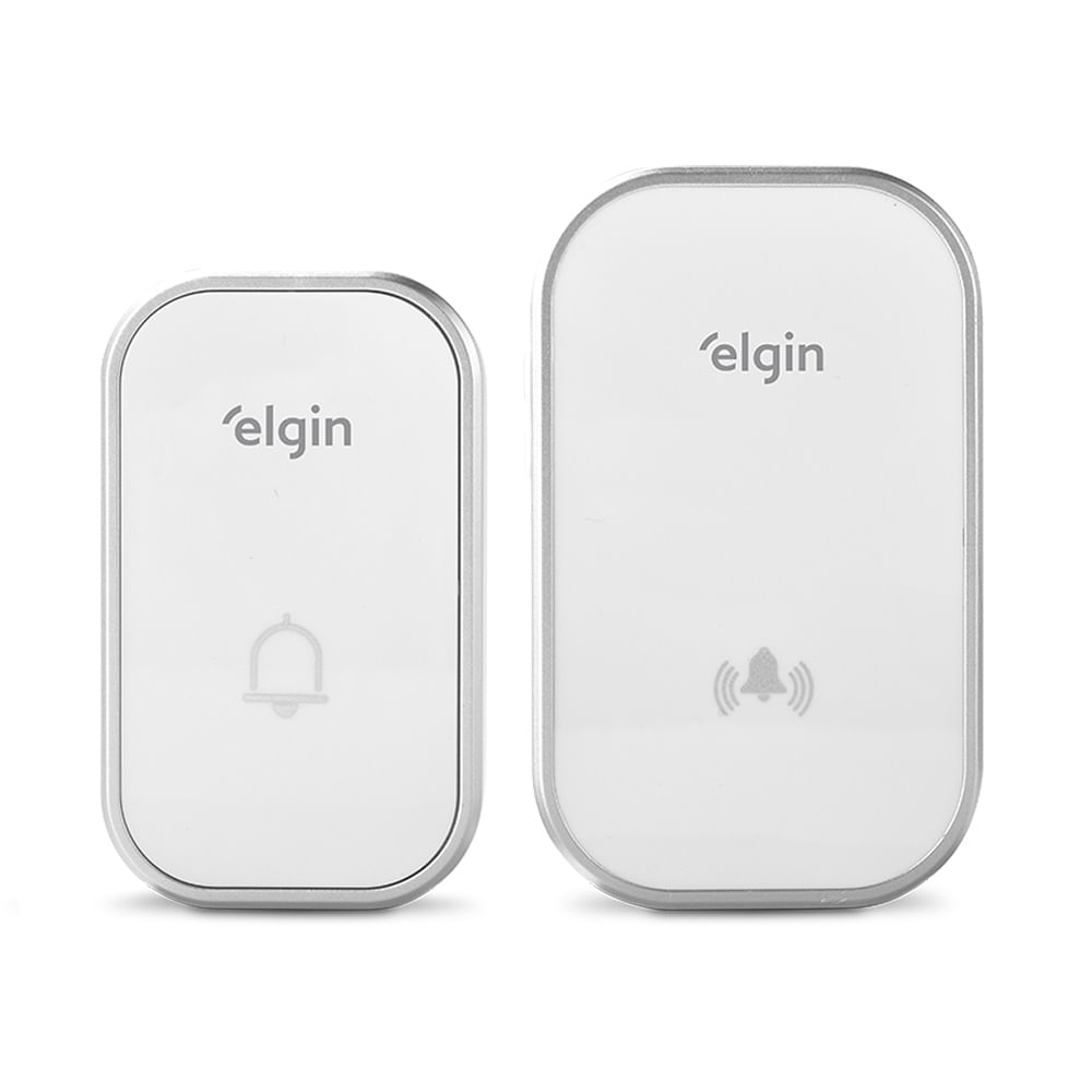 Conjunto de campainha sem fio Elgin branco, com botão externo e receptor