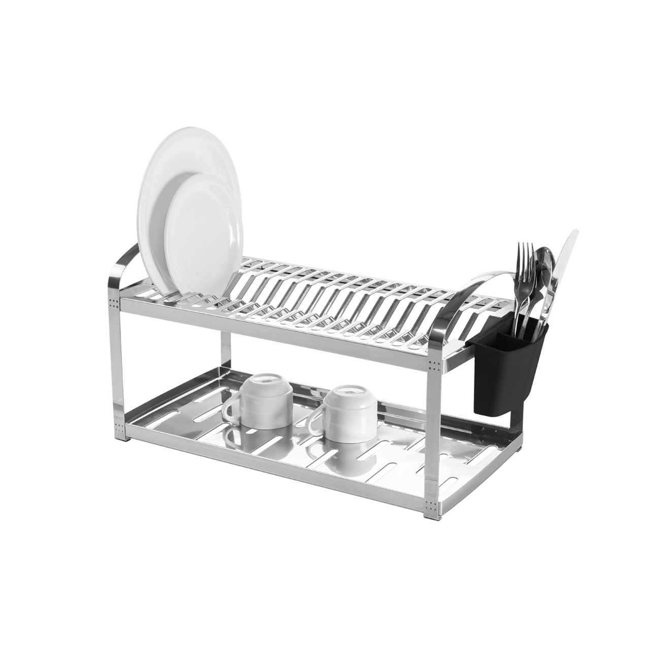 Escorredor de louças Brinox Suprema 20 pratos em aço inox com dois andares e escorredor de talheres preto