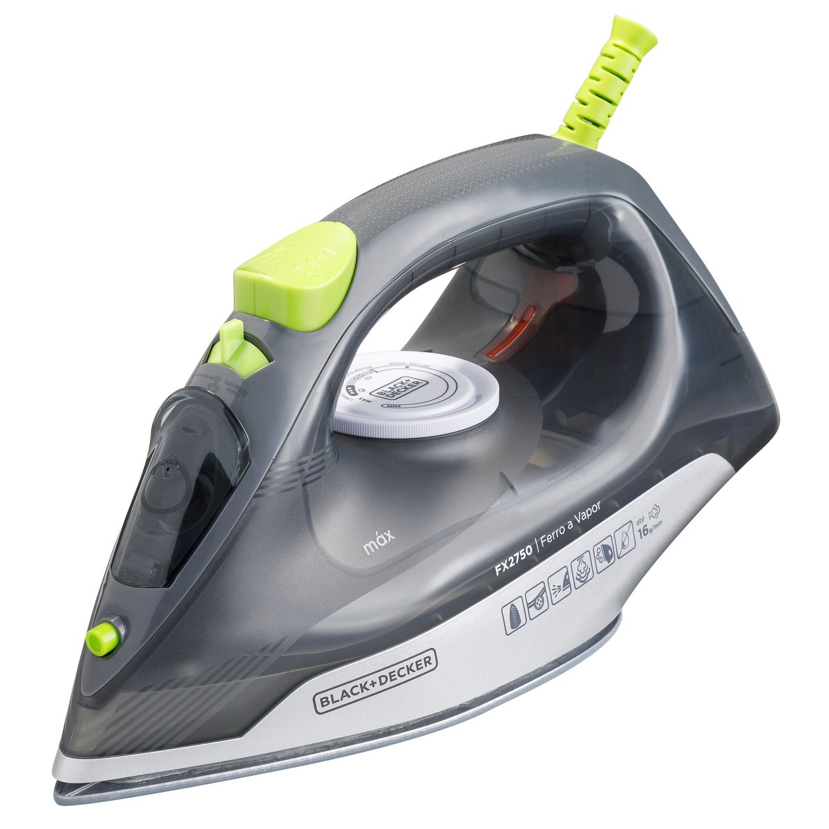 Ferro a vapor Black+Decker FX2750 cinza com detalhes verdes e cabo verde
