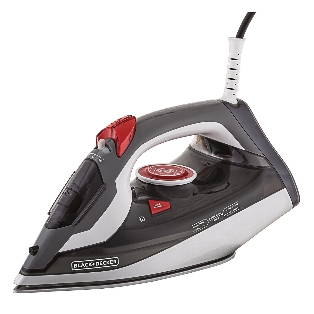Ferro a vapor Black+Decker FX3900 Superb Steam preto, cinza e branco com detalhes vermelhos