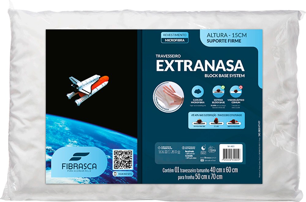 Embalagem do Travesseiro ExtraNasa Fibrasca, altura de 15 cm