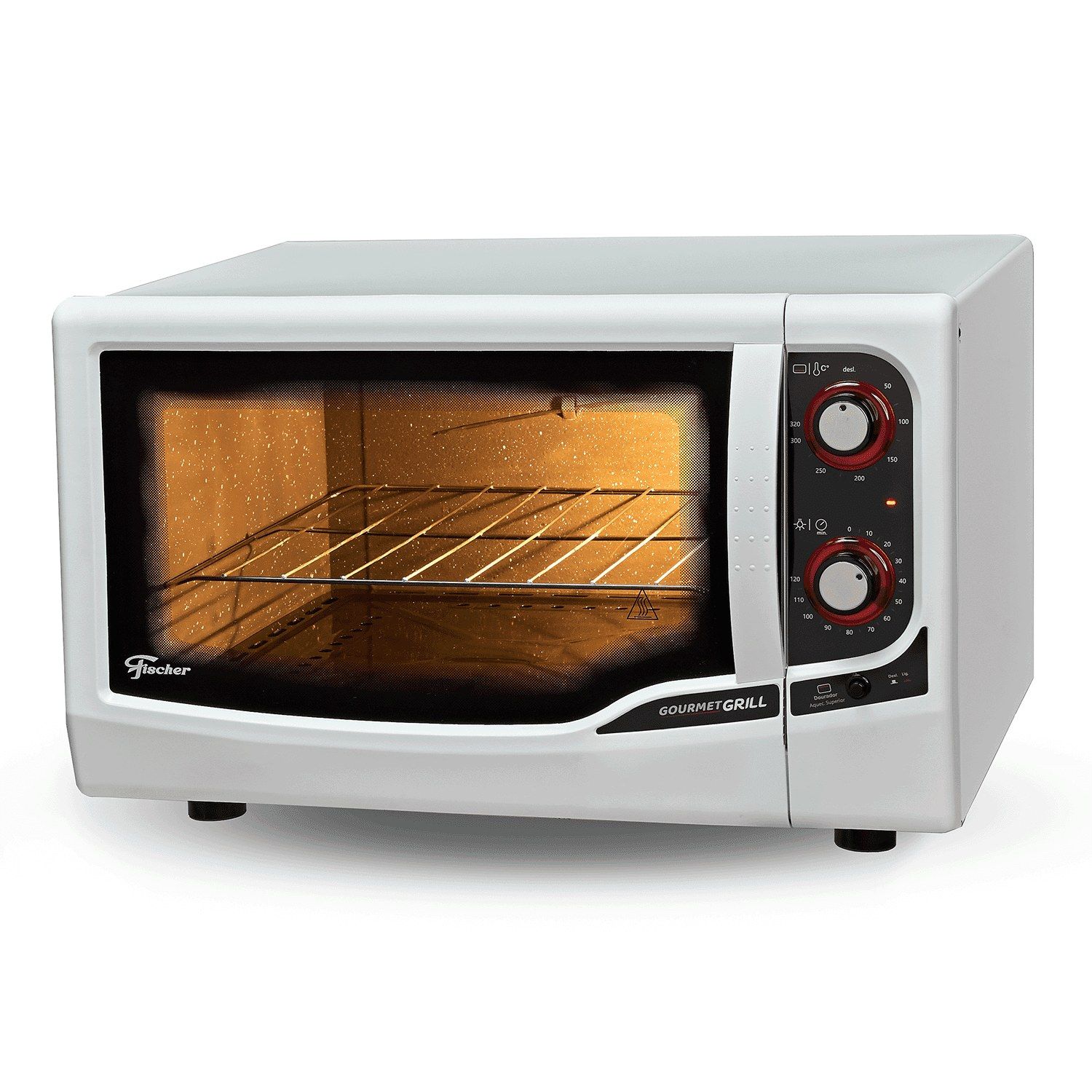 Forno elétrico Fischer Gourmet Grill 44 litros de bancada com dois botões giratórios ao lado da porta de vidro