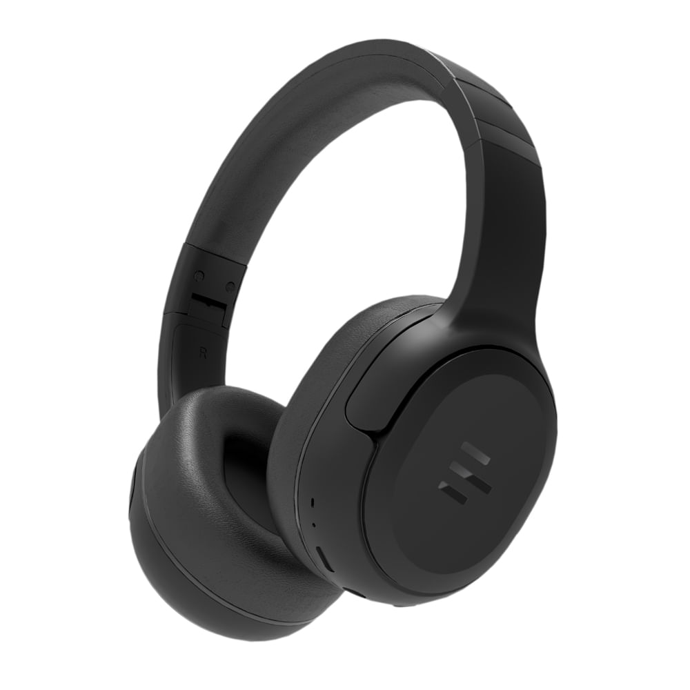 Headphone Bluetooth Pulse HB200 preto, com almofadas grandes que cobrem as orelhas e haste ajustável