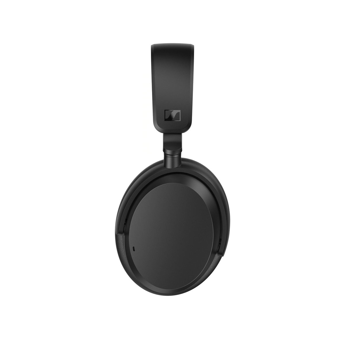 Fone Sennheiser Accentum Wireless preto visto de lado, com a haste ajustável e a concha acolchoada