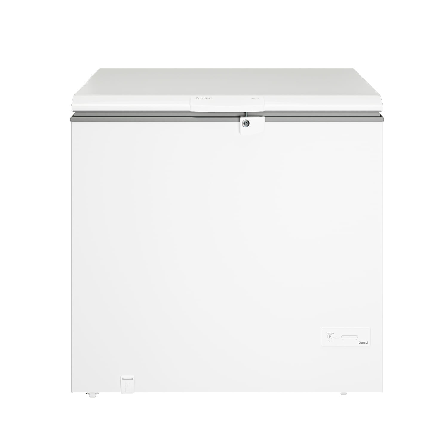 Freezer horizontal Consul branco de uma tampa, visto de frente
