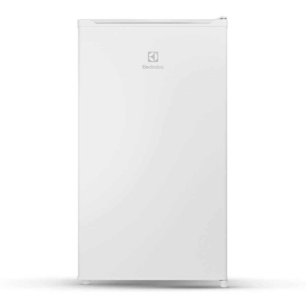 Frigobar Electrolux EM90 branco, de porta única, visto de frente