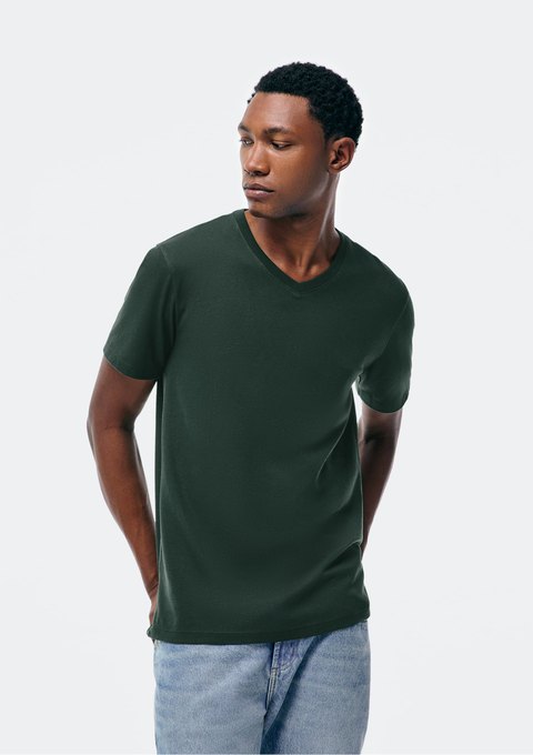 Camiseta básica masculina Hering Decote V World, verde, manga curta