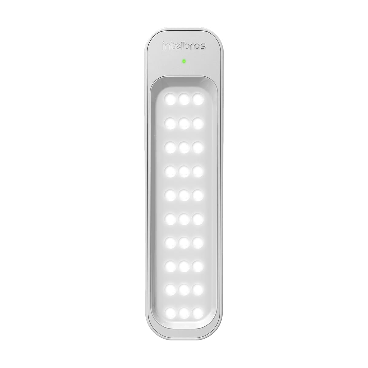 Luminária de emergência Intelbras LEA 150, branca e vertical, com 30 LEDs e luz indicadora verde
