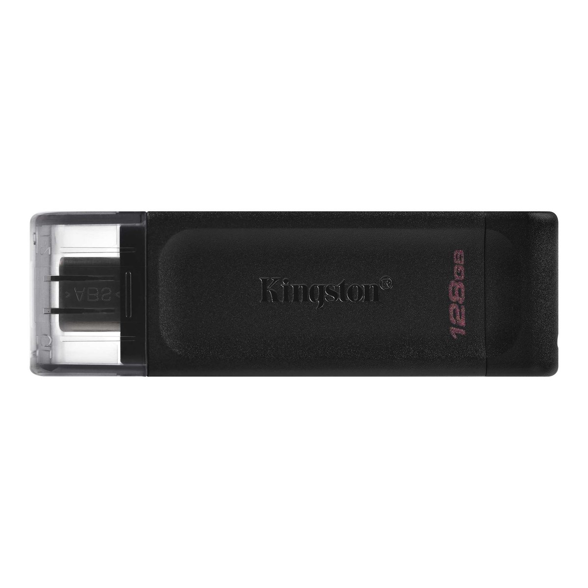 Pen drive Kingston DataTraveler 70 128 GB preto com conector USB-C e capa transparente