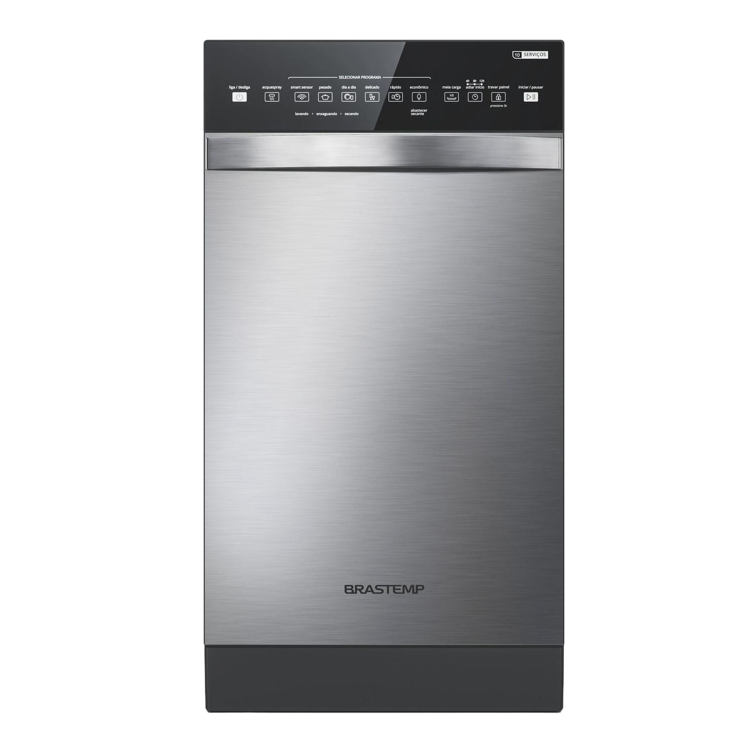 Lava-louças Brastemp BLF10BR inox, de 10 serviços, vista de frente