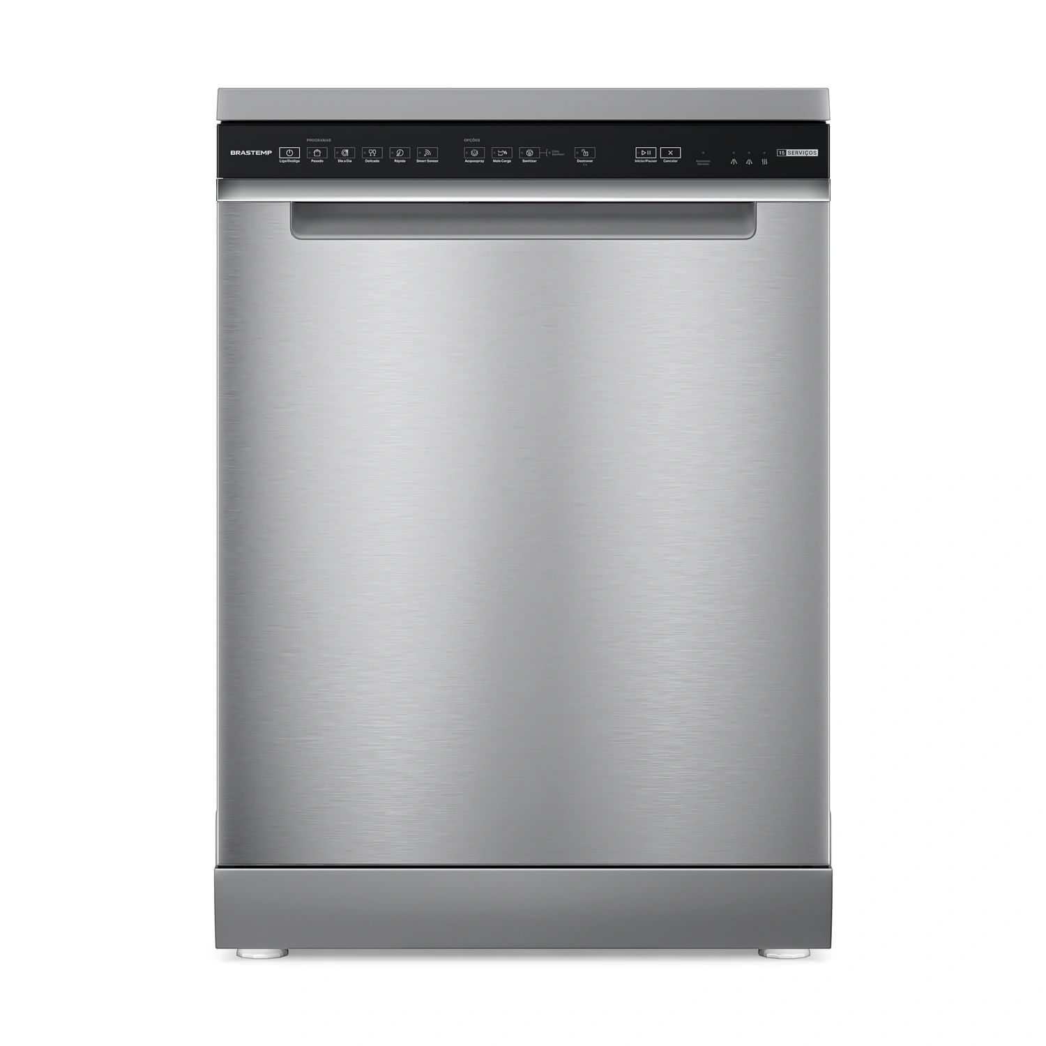 Lava-louças Brastemp BLF61AR inox, de 15 serviços, vista de frente