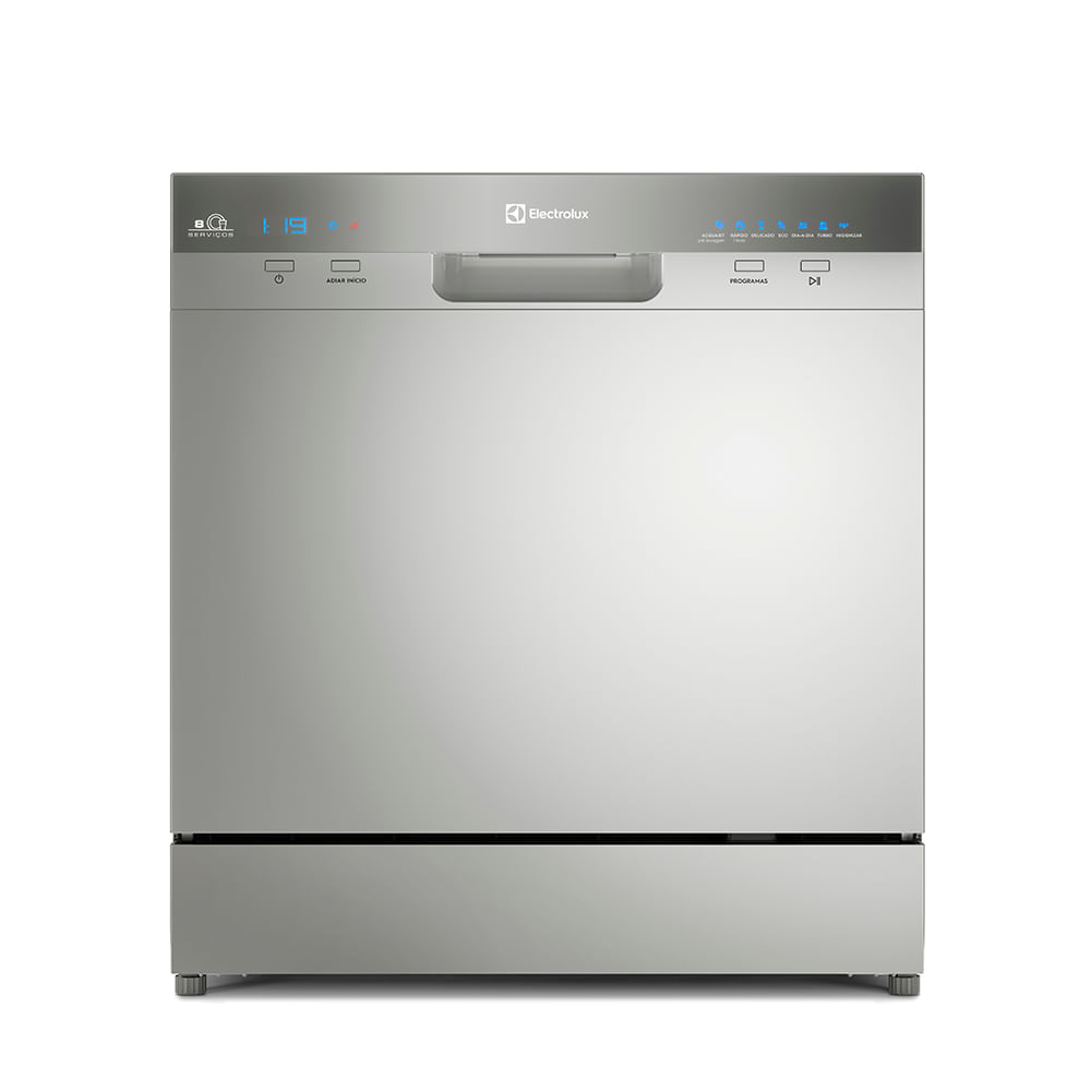 Lava-louças Electrolux LL08S inox, de 8 serviços, visto de frente