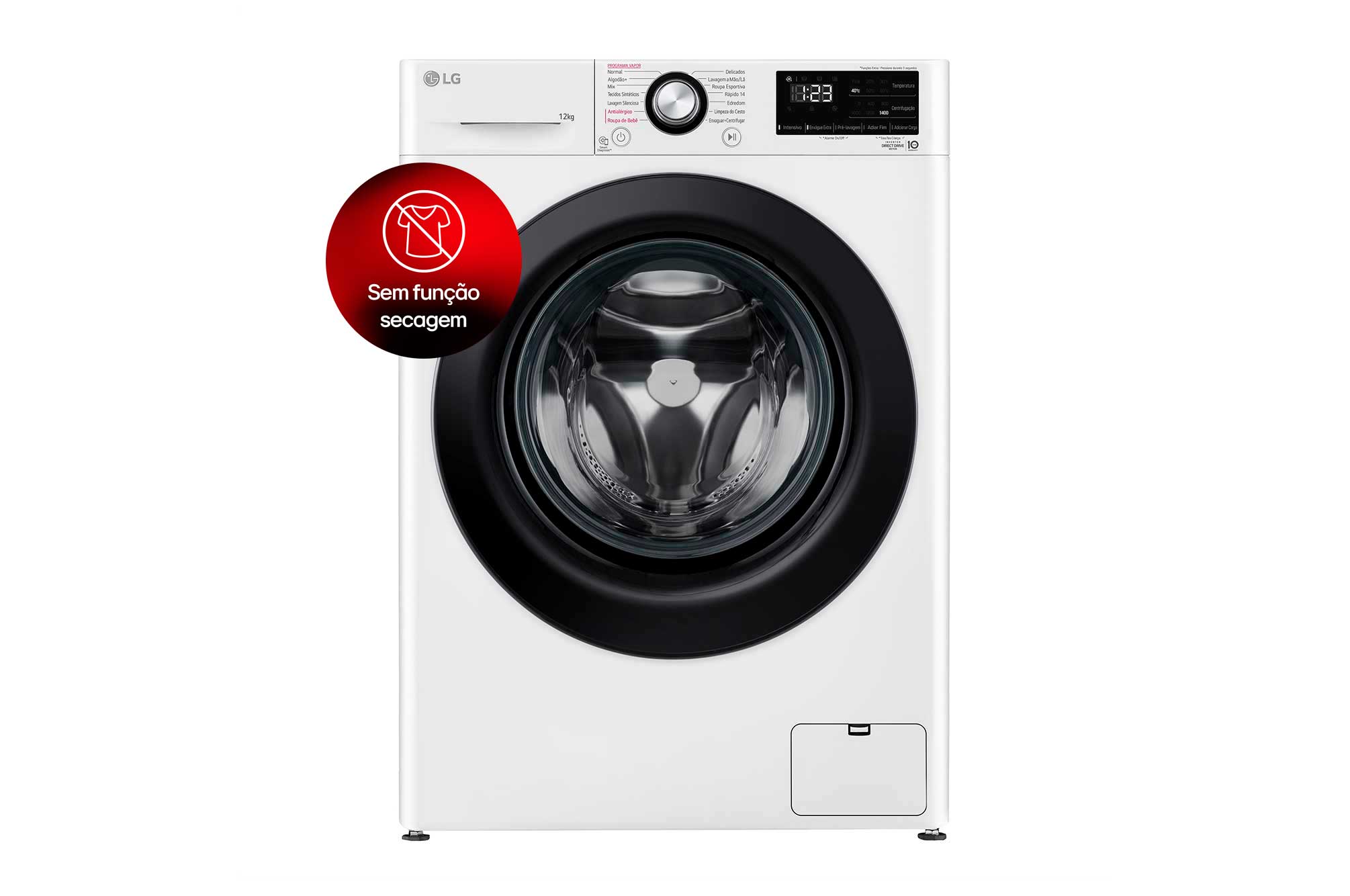 Lavadora LG FV3012WC5 de 12 kg, branca, vista de frente