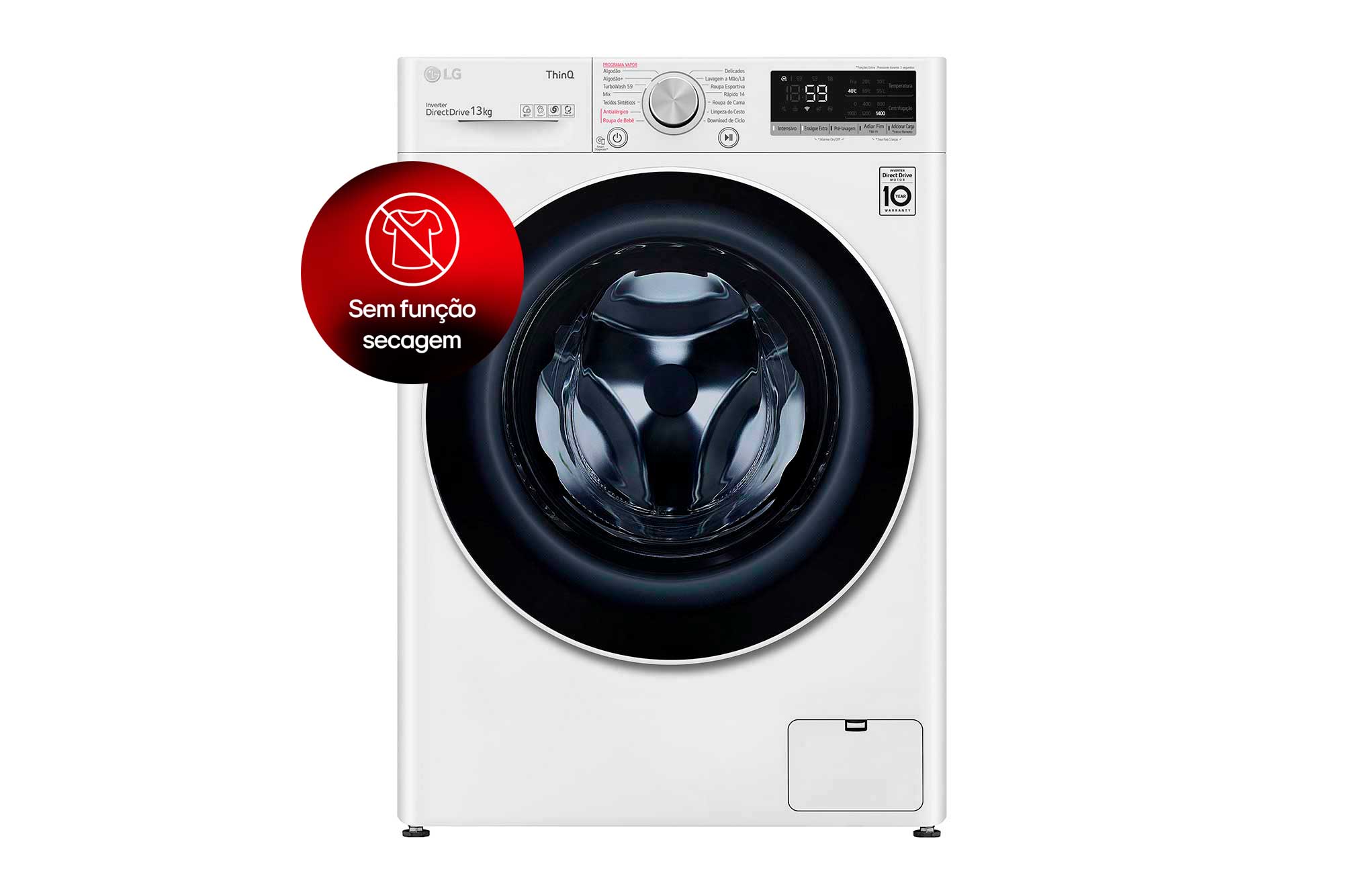 Lavadora LG FV5013WC4 de 13 kg, branca, vista de frente