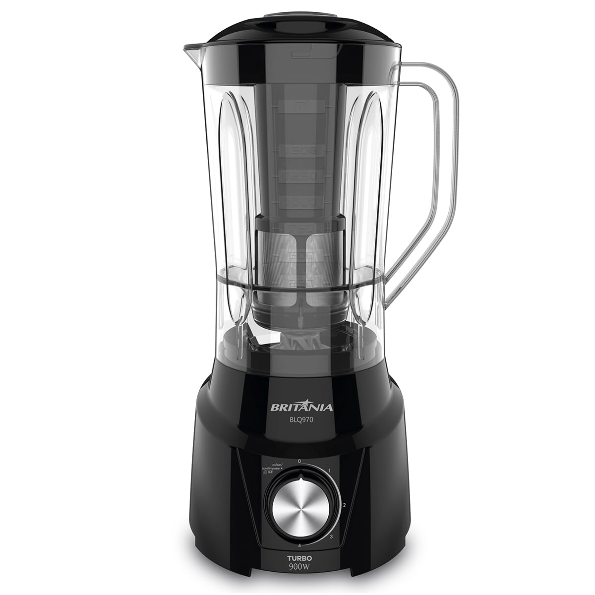 Liquidificador Britânia BLQ970P Turbo preto com copo transparente e filtro interno