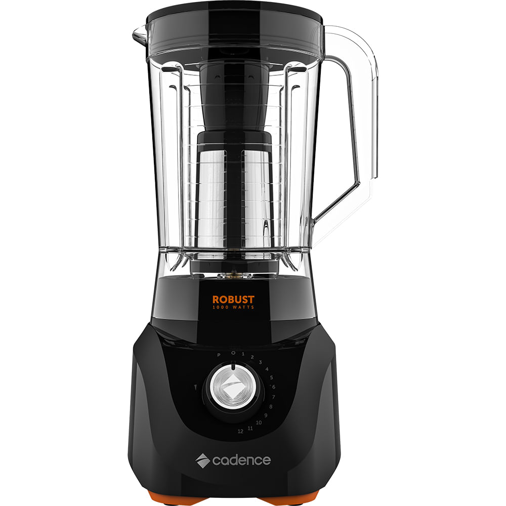 Liquidificador Cadence Robust LIQ400 preto com jarra grande, filtro interno e botão giratório
