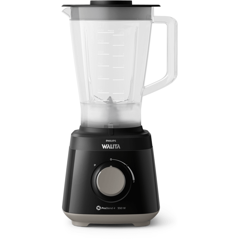 Liquidificador Philips Walita Daily RI2110 preto, com copo transparente e botão seletor de velocidades