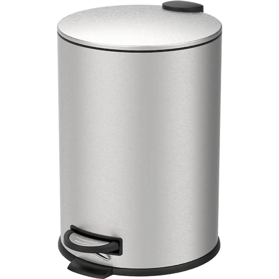 Lixeira Brinox Spin 20 litros em aço inox escovado com pedal, tampa achatada e alça