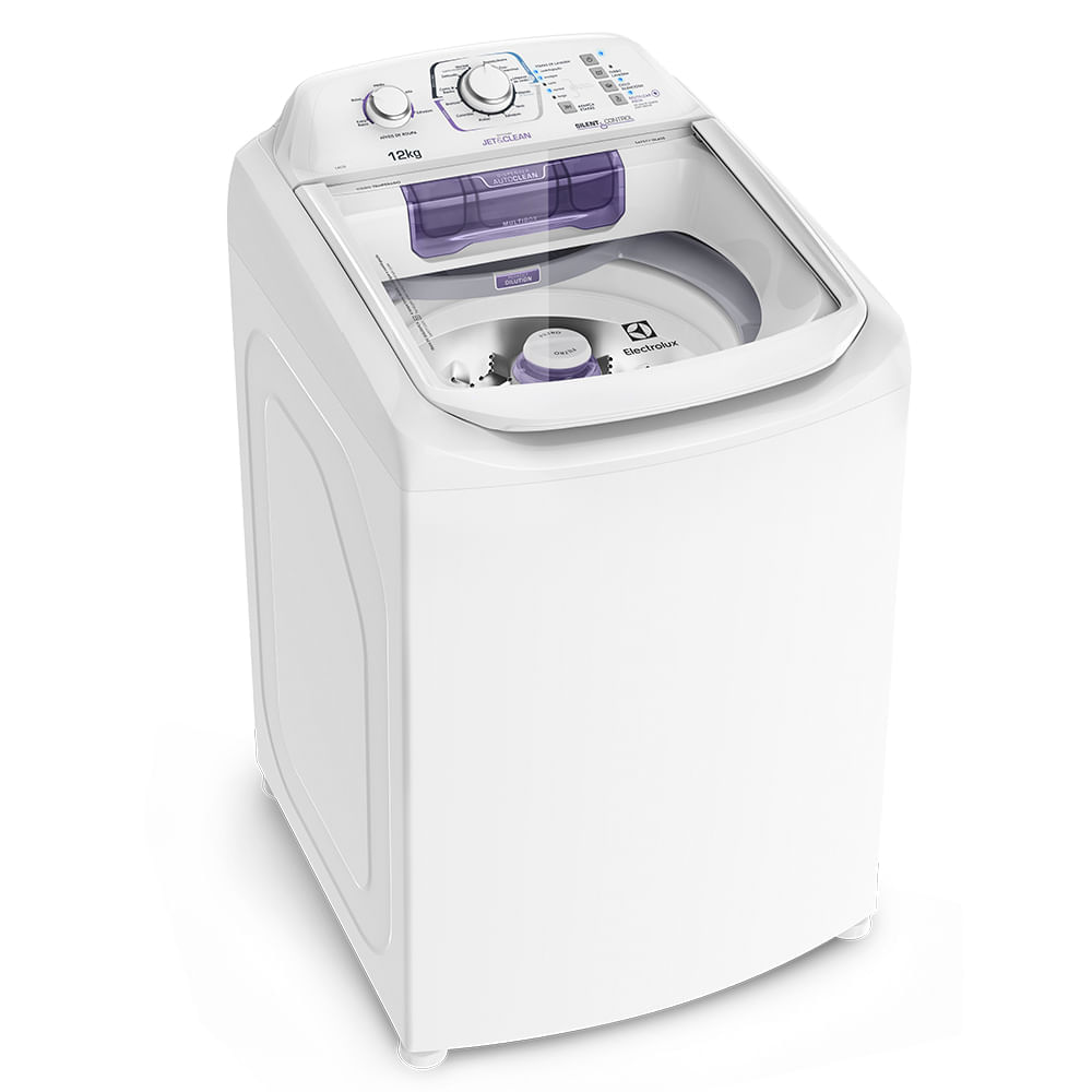 Máquina de lavar Electrolux LAC12 branca, de abertura superior, vista em perspectiva
