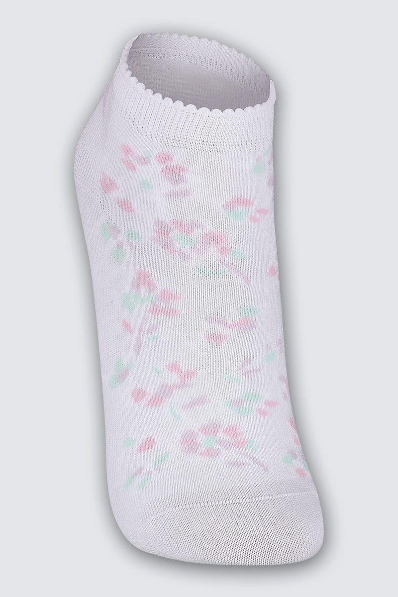 Meia Lupo 4535 de cano curto, branca com estampa de flores