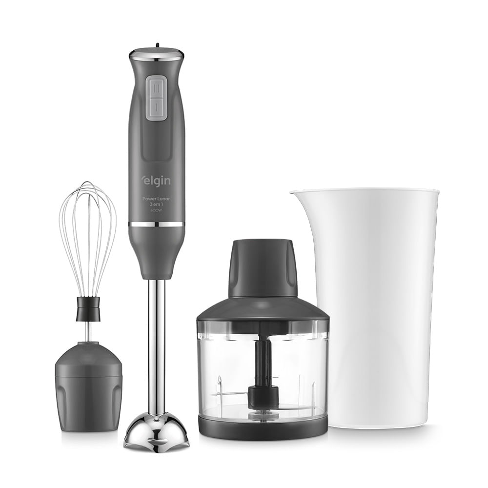 Mixer 3 em 1 Elgin Power Inox Lunar cinza com haste de inox, fouet, processador e copo