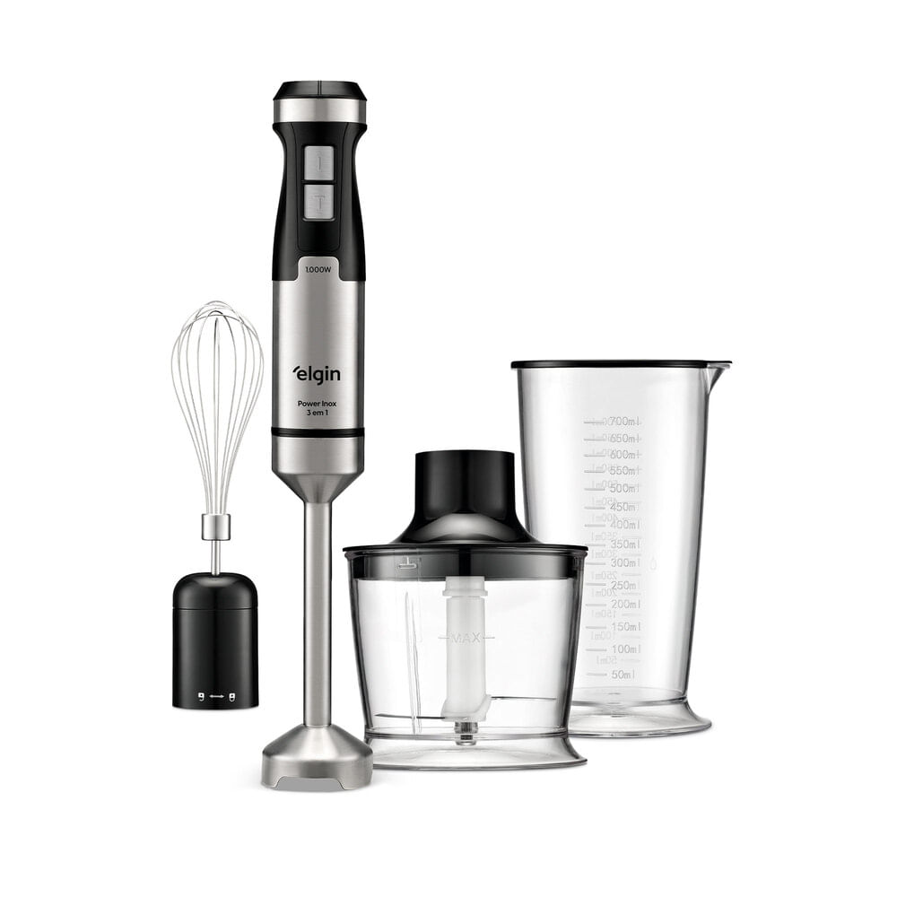 Mixer 3 em 1 Elgin Power Inox MIX3X de 1.000 W em inox com fouet, processador e copo graduado