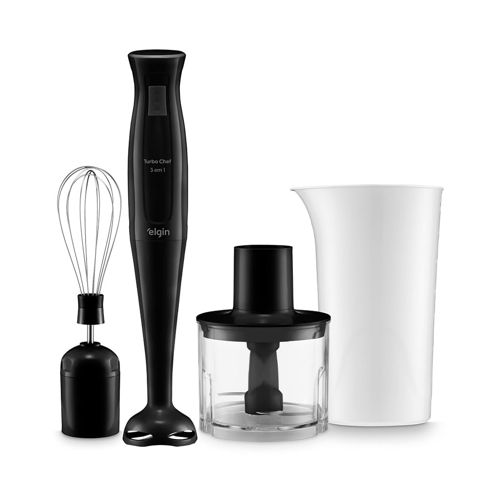 Mixer 3 em 1 Elgin Turbo Chef preto com fouet, processador e copo