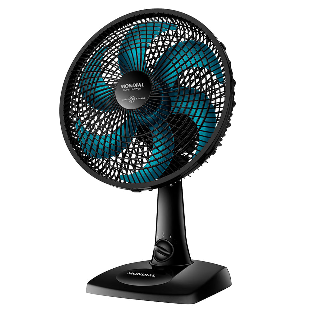 Ventilador de mesa Mondial VSP-30-AP preto com pás azul petróleo e seletor de velocidade na coluna