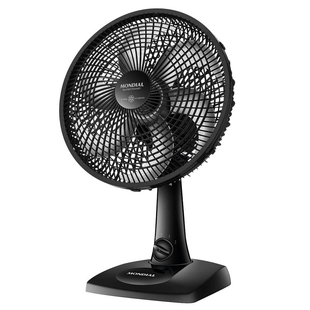 Ventilador de mesa Mondial VSP-30-B preto, com seis pás, grade redonda e seletor de velocidade na coluna