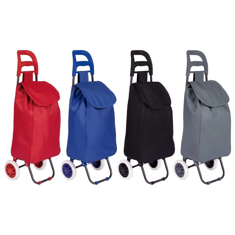 Carrinho de compras Mor Bag To Go em quatro cores, com alça no topo, bolsa de tecido com aba e duas rodas grandes
