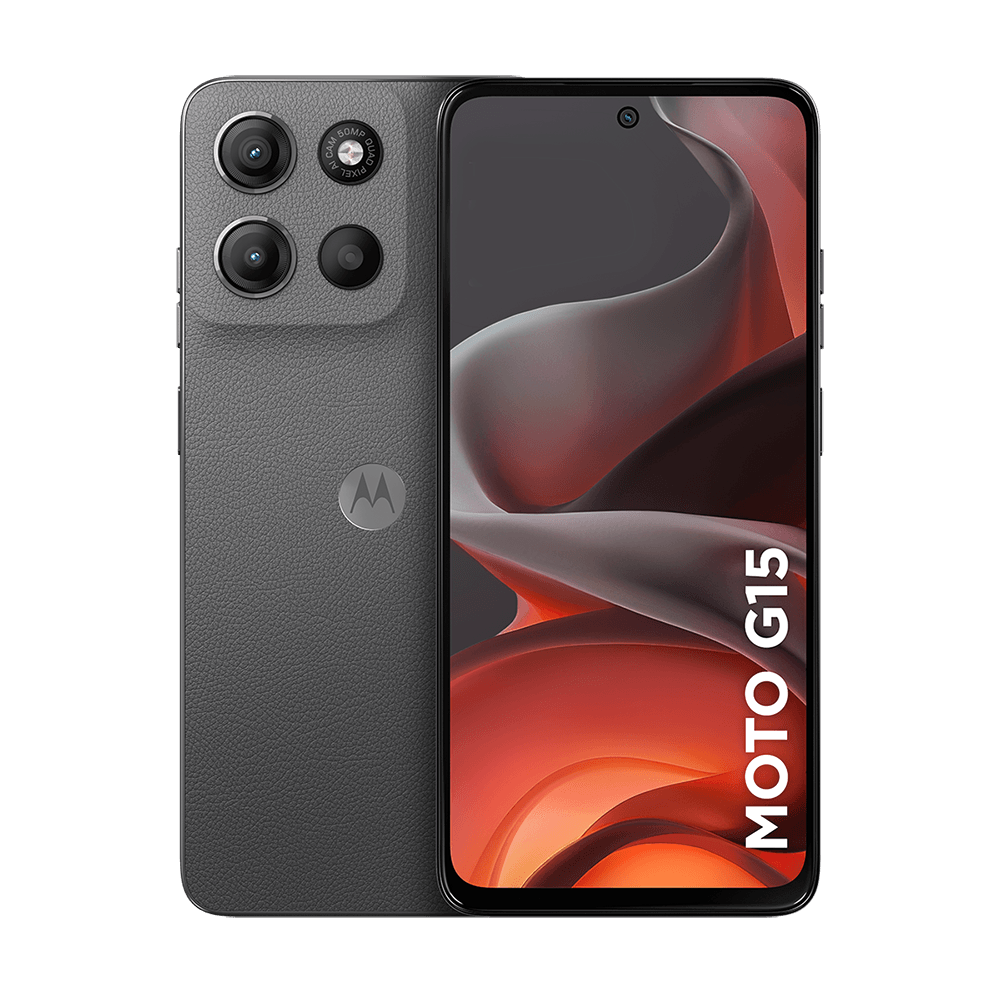 Smartphone Motorola Moto g15 visto de frente e de costas
